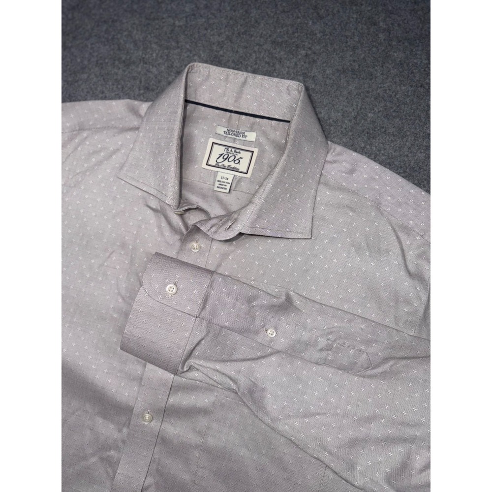 Jos A Bank 1905 Dress Shirt Mens 17-34 Non Iron Tailored Fit 100% Cotton Logo